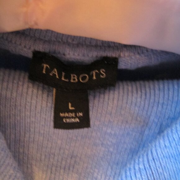 Talbots Pretty Light Blue Ribbed Turtleneck with Beaded Sleeves Size Large - Picture 6 of 7